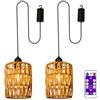 Ayolofei 2 Pezzi Lampada A Sospensione In Rattan Con Batteria, Lampada A Batteria Con Paralume In Rattan E Telecomando, Impermeabile IP65, Senza Corrente, Boho, Per Esterni E Interni