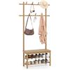 COSTWAY 3 in 1 Appendiabiti da Terra in Bambù, Appendiabiti Salvaspazio con Scarpiera a 2 Ripiani, Panca in Rattan PE e 11 Ganci Arrotondati, Mobile Ingresso, 71 x 30 x 169,5 cm (Naturale)