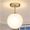 zhawete Plafoniera Soffitto Vintage, E27 Oro Lampadario Globo Vetro Bianco, D20CM | Plafoniera Bagno IP44 Impermeabile, Lampada da Soffitto Retro per Cucina, Camera da Letto e Corridoio (Lampadina Inclusa)
