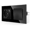 JIMEIDA Interruttore della luce con presa di corrente, nero, 16 Amp in vetro con ricarica rapida USB e porta di tipo C, max. 2,1 A, presa da parete da incasso, 157 x 86 mm, 250 V