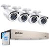 ZOSI Kit videosorveglianza esterni H.265+, DVR 8 canali 500 GB, telecamere IP66 1080p, registrazione 24/7, rilevamento intelligente persone/veicoli, notifiche push, app gratuita.
