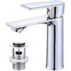 huiziyi Rubinetti miscelatore per lavabo con scarico click-clack, miscelatore per bagno caldo e freddo, miscelatore per bagno e guardaroba, monocomando in acciaio inox cromato