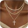 Dochais 3Pcs Collana Croce Donna Uomo di Collane con Croce Zircone Collane Impilabili Strati Sottili in Oro 14K e Argento Collana Girocollo Set Unisex Gioielli Semplici e Eleganti Regalo
