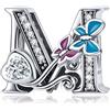 MUERDOU Charm in argento con lettera iniziale a forma di farfalla, per braccialetti Pandora, ciondoli fai da te, regali per donne, Smalto, Zirconie sintetico