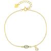 MYSTIC JEWELS - Bracciale in argento 925 placcato oro con occhio turchese, zircone cubico, ciondolo mobile, regolabile 16+3 cm