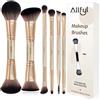 ALLFYL Set 6 Pennelli Doppi Trucco Professionali, Champagne, Pennello Fondotinta incluso, Pennelli Make Up per Viso Contour Occhi Labbra, Confezione Regalo da Viaggio per Donne