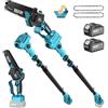 SEESII 2-in-1 Motosega Telescopico & Mini Motosega, Potacorte Elettrico Brushless da 6 Pollici con Manico Telescopico, Sega per Rami a Alimentazione Batterica con 2 Batterie da 4000mAh