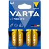 Varta Longlife - Batterie alcaline (LR6, AA), confezione da 4, colore: Giallo