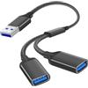 HDXH Splitter USB a 2 porte, adattatore USB maschio a doppia femmina, splitter USB, hub di estensione doppio 1 in 2 out, compatibile con laptop, Mac, auto, PS4, PS5, per flash drive, ecc