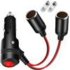 MISYNLON Splitter Accendisigari Auto con Interruttore On/Off, 12V 2 Spina Accendisigari Adattatore Cavo di Prolunga Spina, Veicolo Auto 2 Vie Y Cavo Adattatore con Fuse 15A per Tablet, Dashcam,GPS
