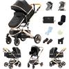 YAZOCO Passeggino Trio, con Ovetto I-SIZE Passeggino 3 in 1 Neonati con Due Modi Reversibili Spingere, Trio con Design Pieghevole in Un Clic (3 in 1 530 Nero)