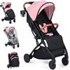 LIFEZEAL Passeggino Leggero per Bambini 0-3 Anni, Passeggino Pieghevole da Viaggio con Tettuccio, Poggiapiedi, Portabicchieri, Cestello Portaoggetti, Copertura Antipioggia, fino a 15kg (Rosa)