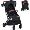 LIFEZEAL Passeggino Leggero per Bambini 0-3 Anni, Passeggino Pieghevole da Viaggio con Tettuccio, Poggiapiedi, Portabicchieri, Cestello Portaoggetti, Copertura Antipioggia, fino a 15kg (Nero)