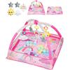 eSynic Tappeto Gioco per Neonati 77x77cm con 5 Giocattoli Sonori Sospesi Rimovibili, Piscina di Palline, Facile da Montare e Lavare, Sviluppo Sensoriale, Palestrina per Piccoli 0-18 Mesi - Cielo Rosa