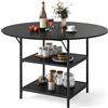 COSTWAY Tavolo da Pranzo Rotondo 120 cm per 4-6 Persone, Tavolo da Cucina Rustico con Ripiano Aperto a 2 Livelli e Struttura in Metallo, Tavolino in Legno per Sala da Pranzo (Nero)