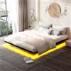 DEWINNER Struttura letto 160 x 200 cm (inclusa rete metallica), letto matrimoniale sospeso con illuminazione a LED, robusta rete metallica, 20 cm di spazio contenitore, nero (materasso non incluso)