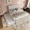 SACOOL Letto imbottito 140 x 200 letto matrimoniale famiglia letto matrimoniale con tre cassetti letto estraibile testiera regolabile senza materasso beige