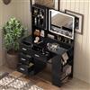 ANCOLOV Toeletta Trucco con Specchio Luci LED, 4 Cassetti 6 Ripiani e Mobile Laterale, Postazione Trucco, Nero Scrivania Trucco 80 cm