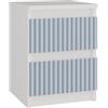 CDF Comodino M2 Malwa, Comodino | Colore: Bianco/Blu | Ideale per camera da letto, cameretta dei bambini, adolescenti | Montaggio facile | Due cassetti spaziosi | Cassetti senza maniglie