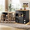 VIEKOS Isola della cucina/Armadio da cucina/buffet/tavolo da bar, carrello fisso con tavolo allungabile, 2 cassetti, 4 ante, nero/bianco