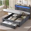 AOGLLATI AGOLLATI Letto Matrimoniale con Contenitore 140x200 Letto Contenitore Matrimoniale Con LED Letto Contenitore Idraulico con Stazione Di Ricarica Struttura Letto Matrimoniale Con Testiera Regolabile