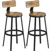 HOMCOM Set 2 Sgabelli Bar, Sgabelli Cucina Alti Industriali con Schienale, Poggiapiedi, Seduta Alta 73.8cm, Struttura in Metallo, Sedie Bar Alte, per Penisola, Sala da Pranzo, Bancone, Marrone Rustico