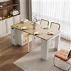 BNUZ - Isola da cucina 80x150 cm bianco + naturale - ruote, tavolo da pranzo allungabile (rimovibile), credenza/mobiletto basso/tavolino da bar, cucina/sala da pranzo