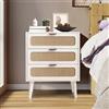 GuannCraft Mobile in legno con 3 cassetti e rivestimento in lino - Comoda moderna in tessuto per camera da letto, soggiorno (Bianco)