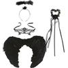 AYNKH Costume da angelo nero caduto ali d'angelo e alone di Halloween, bacchetta da fata, maschera in pizzo per gli occhi, costume da angelo nero e demone per adulti bambini Halloween festa di