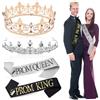 GLGHMH Set di 4 corone e fasce per balli, corona da regina con fascia in raso lucido, accessori per costume da regina per feste di laurea 2024, Halloween