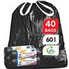 Stella Pack Sacchi Spazzatura 60l 40 Pezzi Neri Resistenti Riciclabili Con Coulisse Ecologici Impermeabili Ideali Per Rifiuti Pesanti e Uso Domestico e Outdoor