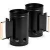 MIO TECK - 2 Accendifuoco Carbone Ciminiera - Accenditore Barbecue Metallo Nero - Starter Carbone BBQ - Ø16cm x 27cm - Manico Legno, Senza Liquidi Infiammabili - Grill Carbonella Campeggio