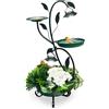 COSTWAY Mangiatoia per Uccelli da Giardino 83CM, Vasca per Uccelli da Esterno Alimentata a Energia Solare con Piedistallo per Fiori e 2 Luci LED, per Giardino, Cortile e Prato, Bronzo