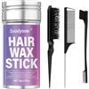 Soodyoow Set Completo 4 Pezzi, Bastoncino di Cera per Capelli da 75g e 3 Pettini Nero Multifunzione, per Styling Facile e Precino, Domina Capelli Sfibrati e Ribelli, per Code di Cavallo e Chignon
