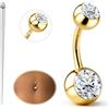 Sllaiss Piercing Ombelico Titanio G23 con Moissanite Brillantino 14G Navel Piercing Titanio Ipoallergenico Curvo per Donna Uomo Oro 18K Placcato Piercing Pancia Banana Gioielli per Ombelico 10mm