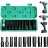 PORFOYO Set di 11 chiavi a bussola, avvitatore a percussione, dadi 1/2, 10, 12, 13, 14, 15, 17, 19, 22, 24 mm, set di dadi lunghi con valigetta in plastica, per riparazioni auto