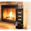 Calidola Set di 4 attrezzi per camino, altezza 66 cm, con supporto, pala, attizzatoio, spazzola, pinze, base stabile da 22 x 16 cm, finitura verniciata a polvere nera opaca