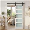 HOMCOM Porta Scorrevole Interno 71.2x213.4cm in Vetro Satinato, MDF e Pino, Binario Silenzioso in Acciaio, Kit Ferramenta, Maniglia Migliorata, Porta da Interno Stile Industriale, Impermeabile, Bagno