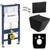 Lavita SET: elemento a parete Geberit Duofix Basic +WC a scarico profondo Lago nero senza brida +sedile WC +piastra di comando pulsante nero Set completo cassetta di scarico da incasso WC set completo