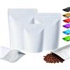 Plaphy 100 Sacchetti Mylar in Alluminio Stand Up con Zip (Bianco,10x15cm) | Buste Doypack Ermetiche Opache per Alimenti, Sacchetti con Zip per Confezionare e Conservare Caffè, Tè, Caramelle, Spezie