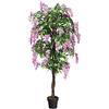 COSTWAY Pianta Finta da Interno da 180 cm, Albero Artificiale con Fiori Fiori Glicine Elegante in Vaso, Pianta Artificiale per Salotto, Camera da Letto e Balcone
