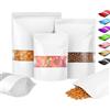 Plaphy 100 Sacchetti in Alluminio Stand Up con Finestra (Bianco,10x15cm) | Buste Doypack Richiudibili per Alimenti, Sacchetti Mylar Ermetici per Confezionare e Conservare Caffè, Tè, Caramelle, Spezie