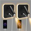 Uennm Lampada da parete a LED, lampada da lettura sul comodino con interruttore, porta di ricarica USB, applique da parete per interni, applique da parete con rotazione a 360°, lampada da comodino 12W