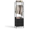 GIANTEX Appendiabiti indipendente con 3 cassetti e ripiano appendiabiti in metallo per camera da letto, soggiorno e corridoio, 55 x 28 x 176 cm (Nero)