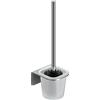 WEISSENSTEIN Porta scopino per wc da parete adesivo | Scopino bagno in acciaio inox argento con inserto in vetro | Porta spazzolone adesivo