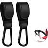 Pinsheng 2 Pezzi Ganci per Passeggino, Gancio per Borsa Passeggino Gancio Universale per Carrozzina, Ganci Passeggino in Pelle Vegana Nera per Appendere Borsa per La Spesa Borse Pannolini Borsette