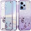 Yarxiawin Brillantini Custodia per Xiaomi Redmi Note 12 Pro 5g, Estetica Fiore per Xiaomi Redmi Note 12 Pro Cover Trasparente Glitter Silicone Morbido Sottile Leggera Case Antiurto (Viola)