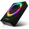 Rimoody Subwoofer Attivo a Progetto Piatto da 10 Pollici per Auto - 1200W Potenza Max, Bass Boost, Protezione Termica, Kit Montaggio Sotto Sedile LED Luci multiple
