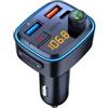 GemCoo Trasmettitore FM Bluetooth per auto da 48 W, ricarica rapida (PD 30 W & QC 18 W), trasmettitore per auto, Bluetooth, auto, radio, basso, musica, vivavoce, caricatore per auto