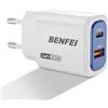 BENFEI Caricabatterie da muro BENFEI GaN USB-C da 33 W, caricabatterie rapido a 2 porte per iPhone serie 16/15, Galaxy S25/S24, iPad Pro, Steam Deck e altri dispositivi (include cavo USB-C da 60 W e 91 cm)